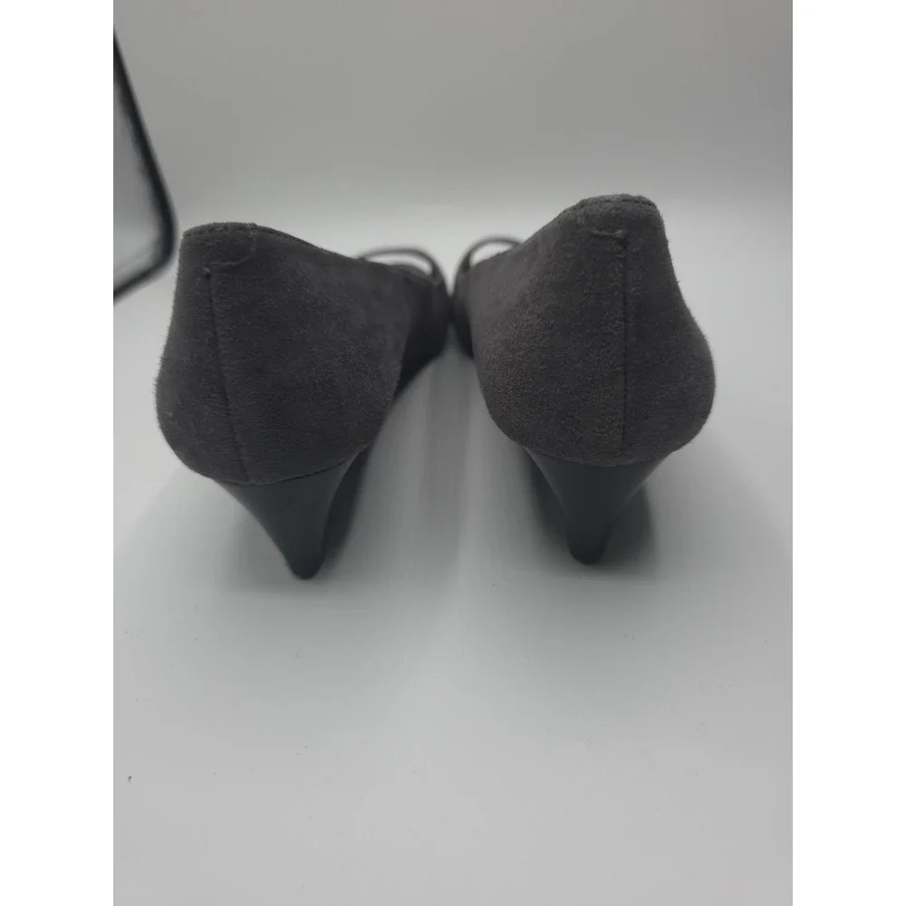 Calvin klein dark gray or charcoal suede peep-toe wedge shoes by with silver Sz9